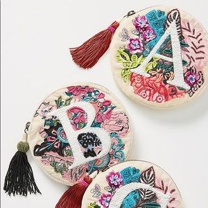 Anthropologie Beaded & Embroidered Monogram Pouch